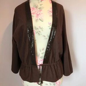 White + Warren brown sequin trim cardigan size M